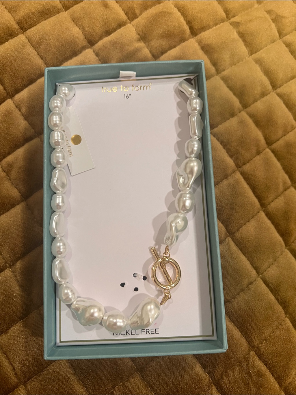 True To Form White Baroque Pearl Necklace With Gold Toggle
